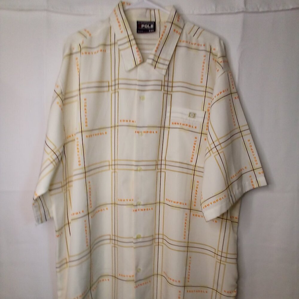 Southpole Shirt Men XXL Short Sleeve Button Up Pockets Logo White Orange